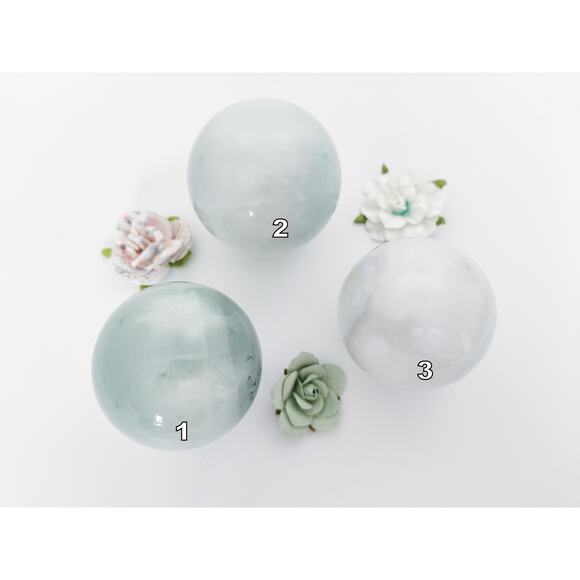 Blue with White Rabbit Hair Quartz Sphere - Picture 11 of 11